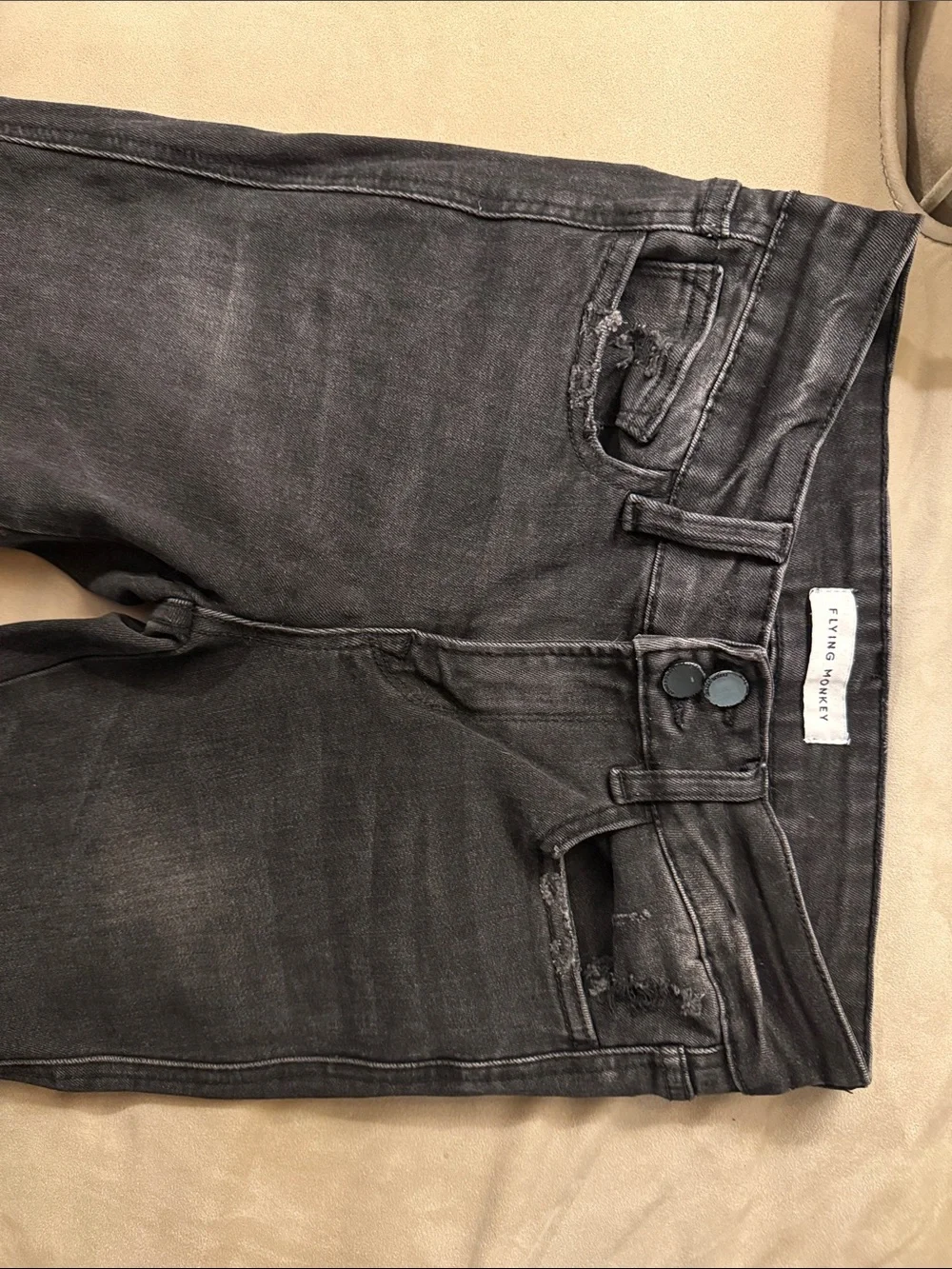Flying Monkey Black Mid-Rise Stretch Denim Raw Hem Skinny Jeans Women’s size 26